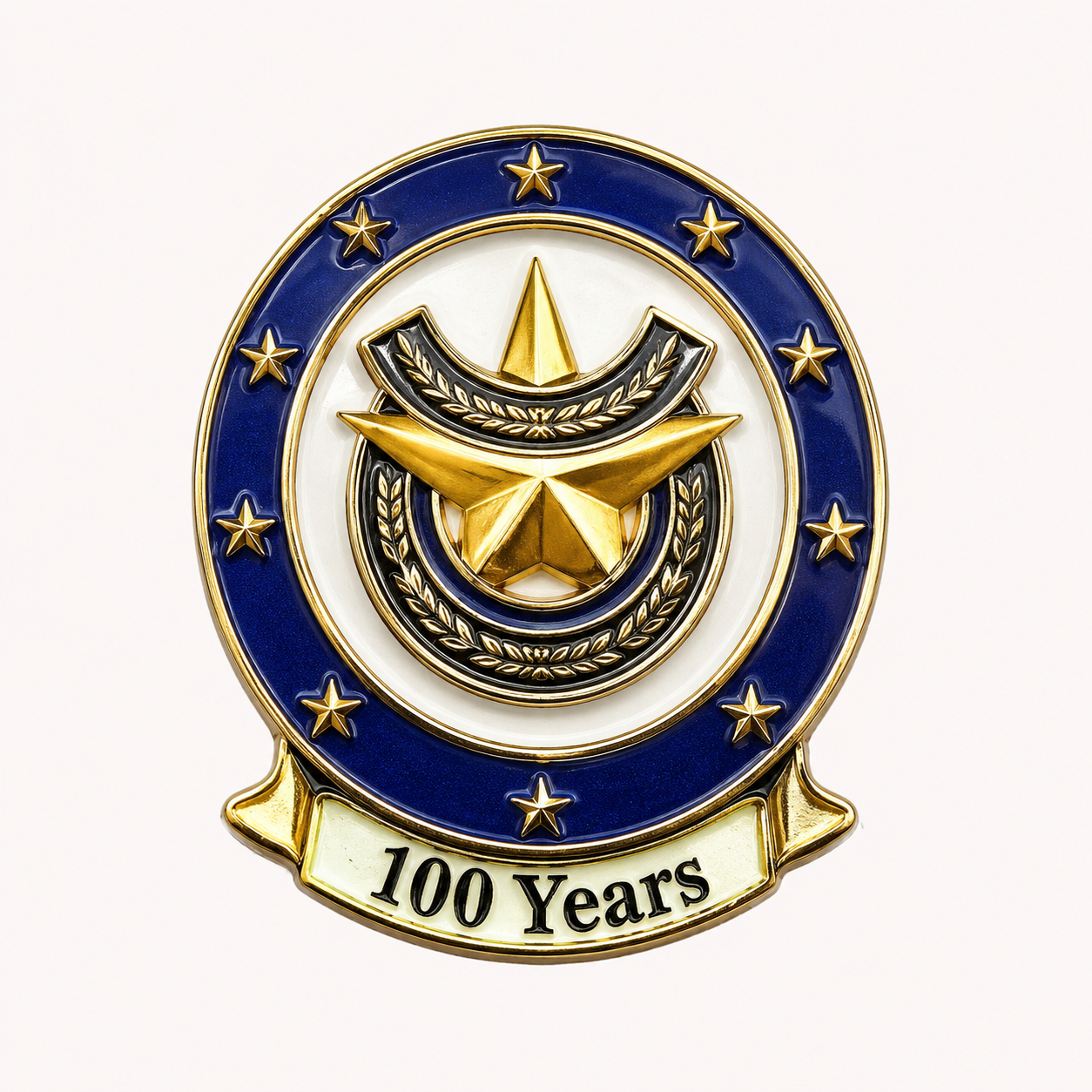 Custom 100 years medallion label pin sample